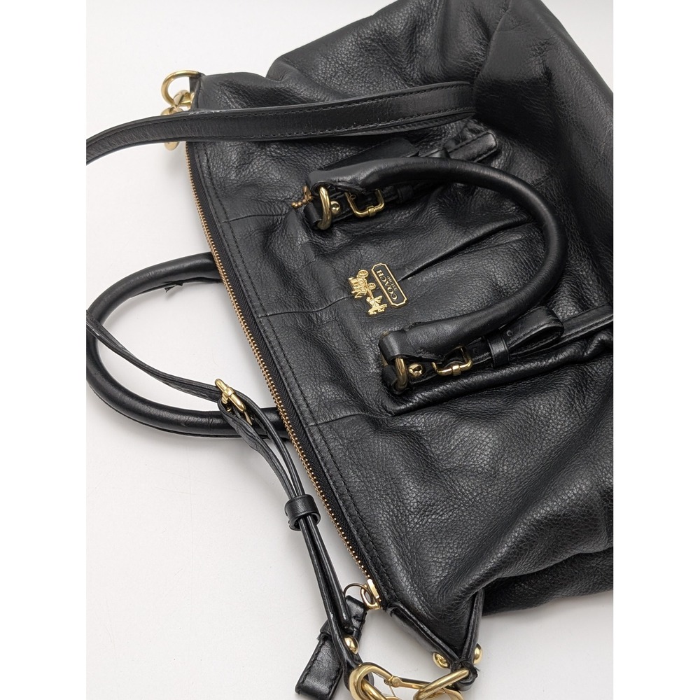 Coach Satchel Womens Medium Black Madison Lindsey 18676 Pebbled Leather Gold - Picture 2 of 10